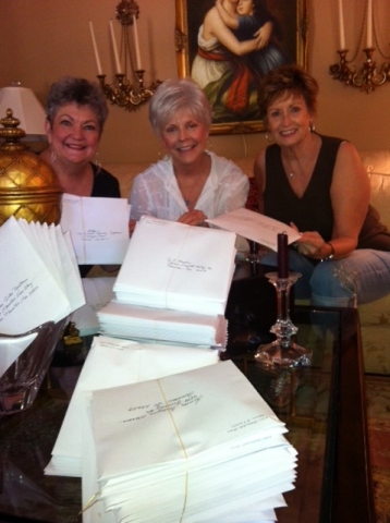 Sandee, Sandra and Valerie addressing invitations for the 50th.  Not pictured Jill Thomas and Sharon Brady