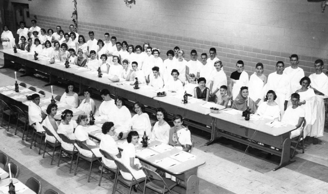 Latin Club banquet/toga party held in the cafeteria 1958-59.